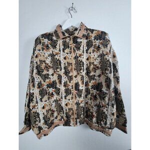 Vintage Anney Collection Womens Abstract Print Silk Bomber Jacket 1X Lightweight